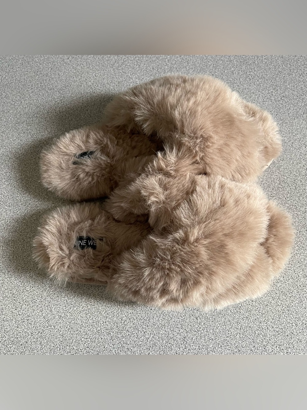 Nine West Plush Crossover Faux Fur Slippers - Brown Size 7-8 - Picture 2 of 6